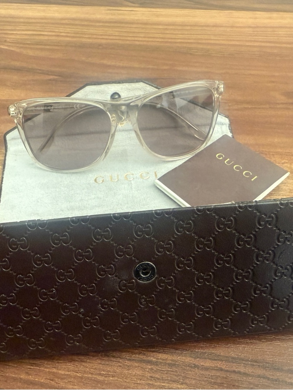 Gucci Translucent Cream Frame Sunglasses with Brown Gradient Lenses